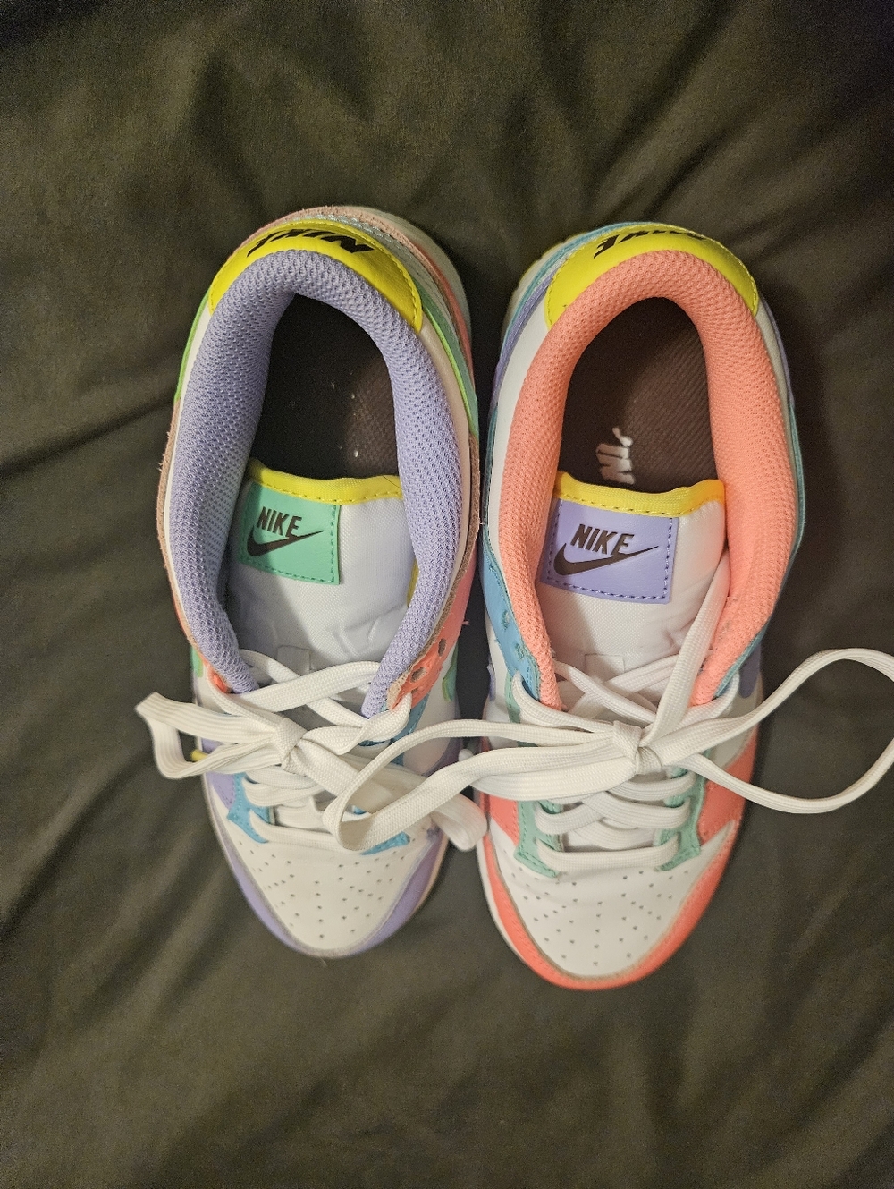 Nike Kids White Sneakers with Pastel Coral, Lavender & Mint Accents
